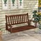 Wooden Outdoor Porch Swing with Slatted Backrest and Ergonomic Curved Seat